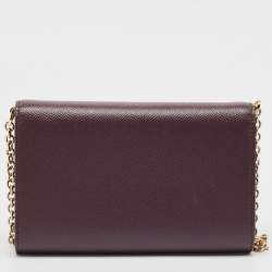 Dolce & Gabbana Purple Leather Crystal Logo Chain Clutch