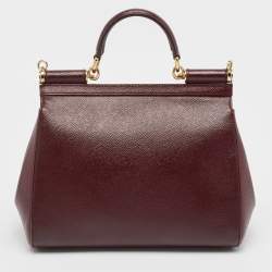 Pre Owned Dolce & Gabbana Burgundy Leather Medium Miss Sicily Top Handle Bag