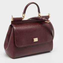 Pre Owned Dolce & Gabbana Burgundy Leather Medium Miss Sicily Top Handle Bag