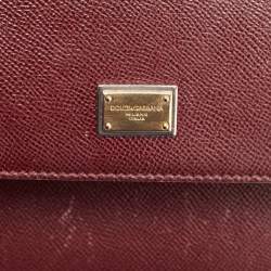 Pre Owned Dolce & Gabbana Burgundy Leather Medium Miss Sicily Top Handle Bag