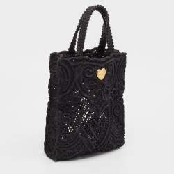 Pre Owned Dolce & Gabbana Black Crochet Fabric Small Beatrice Tote