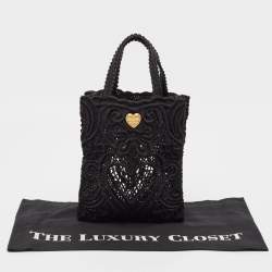 Pre Owned Dolce & Gabbana Black Crochet Fabric Small Beatrice Tote