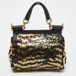 Pre Owned Dolce & Gabbana Multicolor Calf Hair and Sequins Small Miss Sicily Top Handle Bag