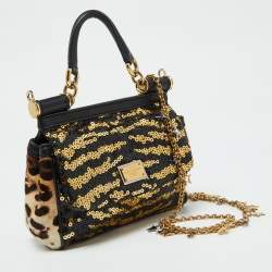 Pre Owned Dolce & Gabbana Multicolor Calf Hair and Sequins Small Miss Sicily Top Handle Bag