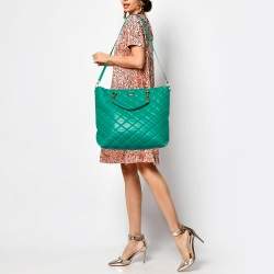 Pre Owned Dolce & Gabbana Green Quilted Leather Chain Shopper Tote