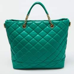 Pre Owned Dolce & Gabbana Green Quilted Leather Chain Shopper Tote