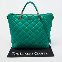 Pre Owned Dolce & Gabbana Green Quilted Leather Chain Shopper Tote