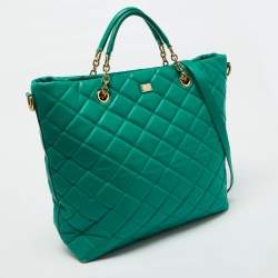 Pre Owned Dolce & Gabbana Green Quilted Leather Chain Shopper Tote