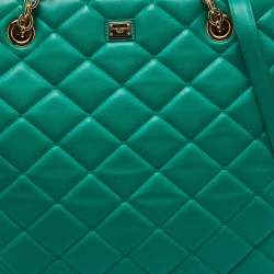 Pre Owned Dolce & Gabbana Green Quilted Leather Chain Shopper Tote