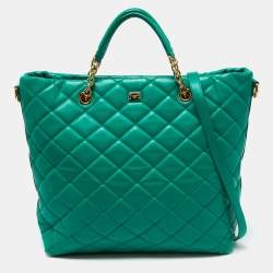 Pre Owned Dolce & Gabbana Green Quilted Leather Chain Shopper Tote