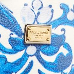 Pre Owned Dolce & Gabbana Blue/White Majolica Print Leather Miss Escape Tote