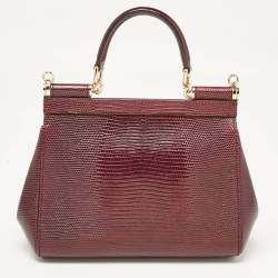 مملوكة مسبقًا Dolce & Gabbana Burgundy Lizard Embossed Leather Small Miss Sicily Top Handle Bag