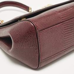 مملوكة مسبقًا Dolce & Gabbana Burgundy Lizard Embossed Leather Small Miss Sicily Top Handle Bag