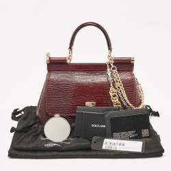 مملوكة مسبقًا Dolce & Gabbana Burgundy Lizard Embossed Leather Small Miss Sicily Top Handle Bag