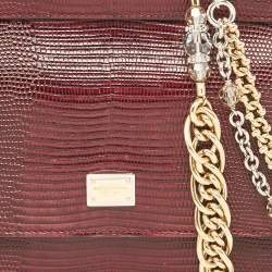 مملوكة مسبقًا Dolce & Gabbana Burgundy Lizard Embossed Leather Small Miss Sicily Top Handle Bag