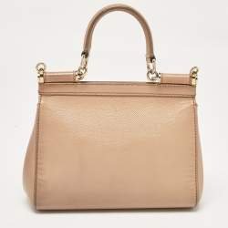 Pre Owned Dolce & Gabbana Beige Leather Small Miss Sicily Top Handle Bag