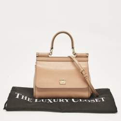 Pre Owned Dolce & Gabbana Beige Leather Small Miss Sicily Top Handle Bag