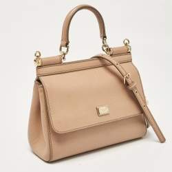 Pre Owned Dolce & Gabbana Beige Leather Small Miss Sicily Top Handle Bag