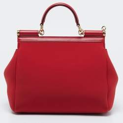 Pre Owned Dolce & Gabbana Red Neoprene Medium Miss Sicily Top Handle Bag