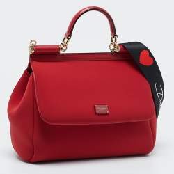 Pre Owned Dolce & Gabbana Red Neoprene Medium Miss Sicily Top Handle Bag