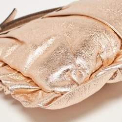 Pre Owned Dolce & Gabbana Rose Gold Leather Ruffle Wristlet Clutch