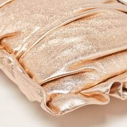 Pre Owned Dolce & Gabbana Rose Gold Leather Ruffle Wristlet Clutch