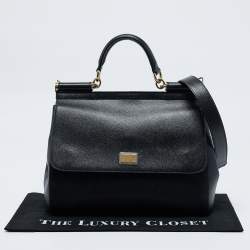 Pre Owned Dolce & Gabbana Black Leather Large Miss Sicily Top Handle Bag