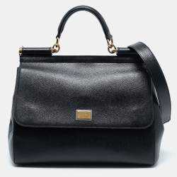 Pre Owned Dolce & Gabbana Black Leather Large Miss Sicily Top Handle Bag