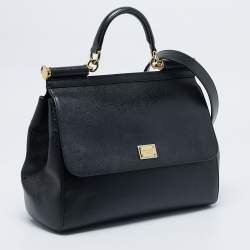 Pre Owned Dolce & Gabbana Black Leather Large Miss Sicily Top Handle Bag