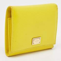 Dolce & Gabbana Yellow Leather Trifold Compact Wallet