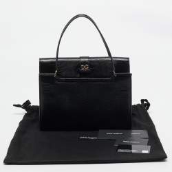 Dolce & Gabbana Black Lizard Embossed Leather Ingrid Tote