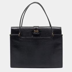 Dolce & Gabbana Black Lizard Embossed Leather Ingrid Tote