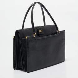 Dolce & Gabbana Black Lizard Embossed Leather Ingrid Tote