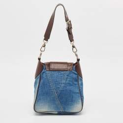 Pre Owned Dolce & Gabbana Blue Denim and Leather Flap Shoulder Bag