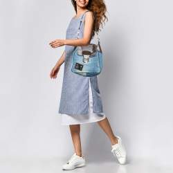Pre Owned Dolce & Gabbana Blue Denim and Leather Flap Shoulder Bag