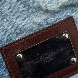 Pre Owned Dolce & Gabbana Blue Denim and Leather Flap Shoulder Bag