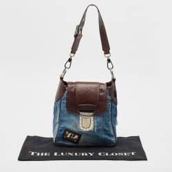 Pre Owned Dolce & Gabbana Blue Denim and Leather Flap Shoulder Bag