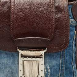 Pre Owned Dolce & Gabbana Blue Denim and Leather Flap Shoulder Bag