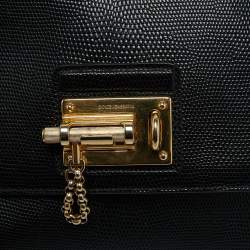 Pre Owned Dolce & Gabbana Black Lizard Embossed Leather Medium Miss Monica Top Handle Bag