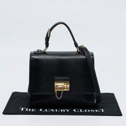 Pre Owned Dolce & Gabbana Black Lizard Embossed Leather Medium Miss Monica Top Handle Bag