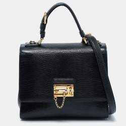 Pre Owned Dolce & Gabbana Black Lizard Embossed Leather Medium Miss Monica Top Handle Bag