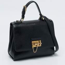 Pre Owned Dolce & Gabbana Black Lizard Embossed Leather Medium Miss Monica Top Handle Bag