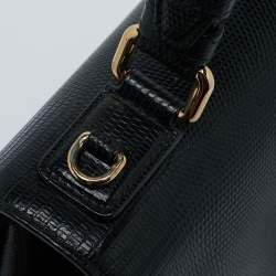 Pre Owned Dolce & Gabbana Black Lizard Embossed Leather Medium Miss Monica Top Handle Bag