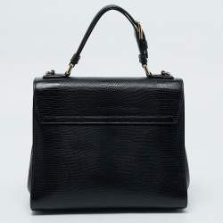 Pre Owned Dolce & Gabbana Black Lizard Embossed Leather Medium Miss Monica Top Handle Bag