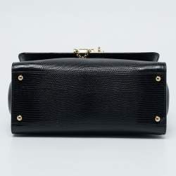 Pre Owned Dolce & Gabbana Black Lizard Embossed Leather Medium Miss Monica Top Handle Bag