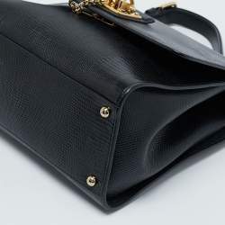 Pre Owned Dolce & Gabbana Black Lizard Embossed Leather Medium Miss Monica Top Handle Bag