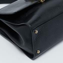 Pre Owned Dolce & Gabbana Black Lizard Embossed Leather Medium Miss Monica Top Handle Bag