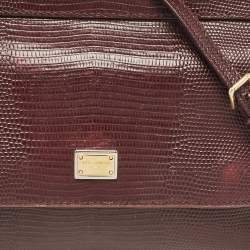 Dolce & Gabbana Burgundy Lizard Embossed Leather Small Miss Sicily Top Handle Bag