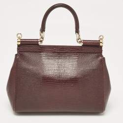 Dolce & Gabbana Burgundy Lizard Embossed Leather Small Miss Sicily Top Handle Bag