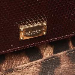 Dolce & Gabbana Burgundy Lizard Embossed Leather Small Miss Sicily Top Handle Bag